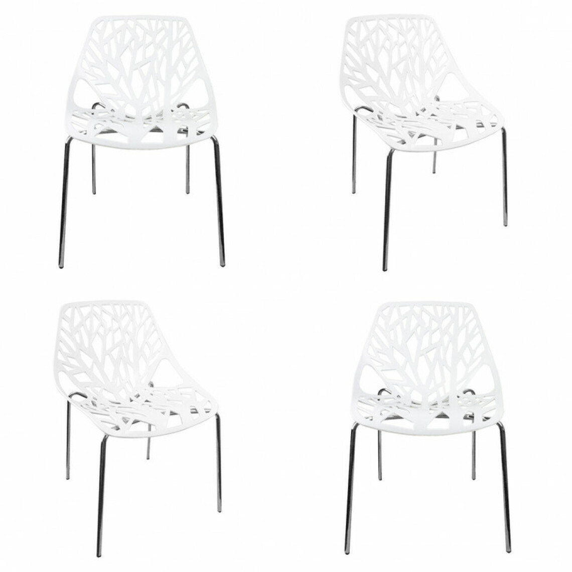 Meubletmoi - Lot 4 chaises blanches empilables avec piètement métal chromé - NOVA - Chaises