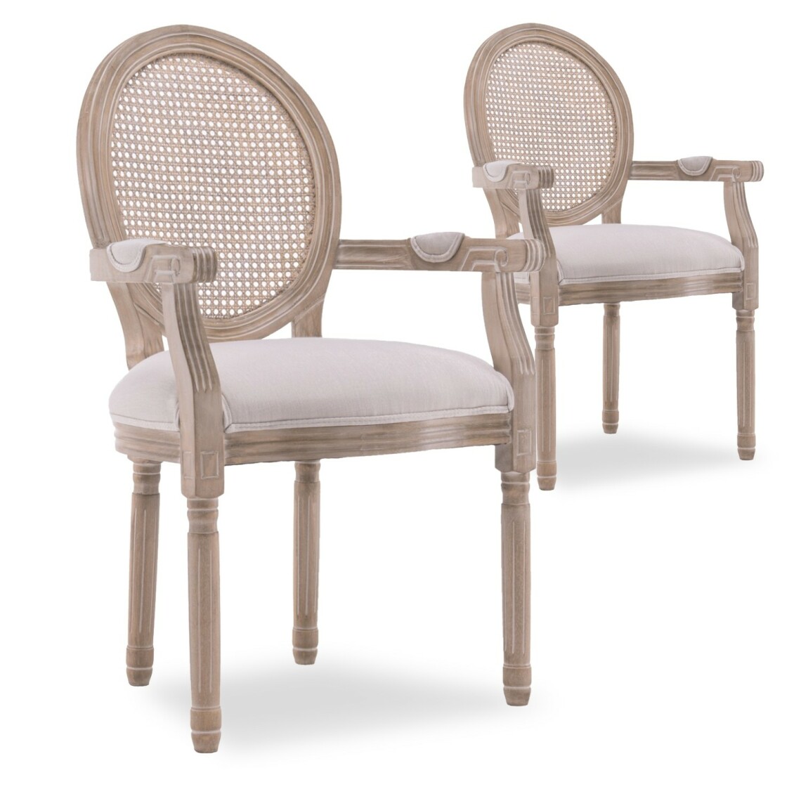 marque generique - Lot de 2 fauteuils médaillon Louis XVI cannage rotin tissu beige - Chaises