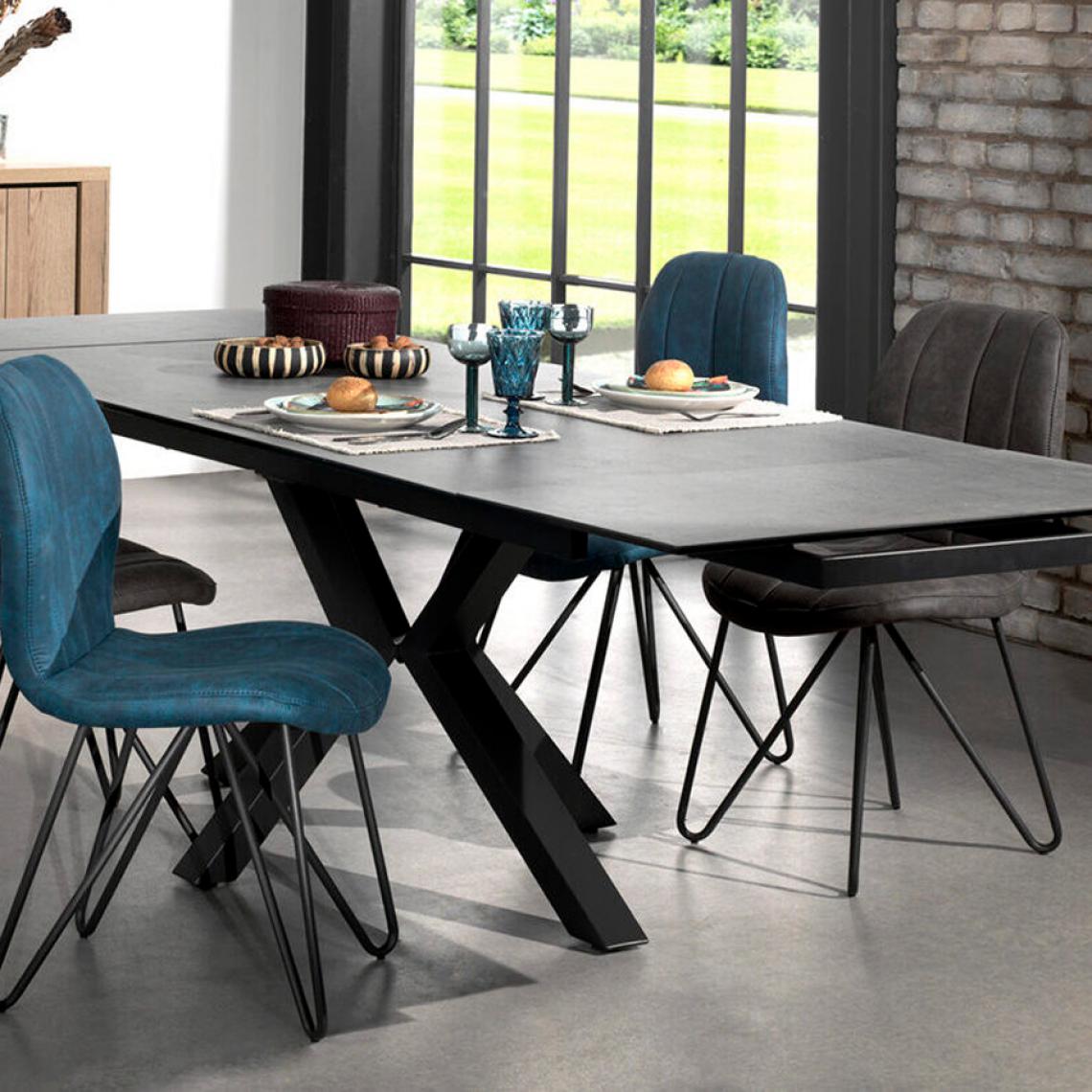 Nouvomeuble - Table avec rallonge en céramique anthracite CANARIES - Tables à manger