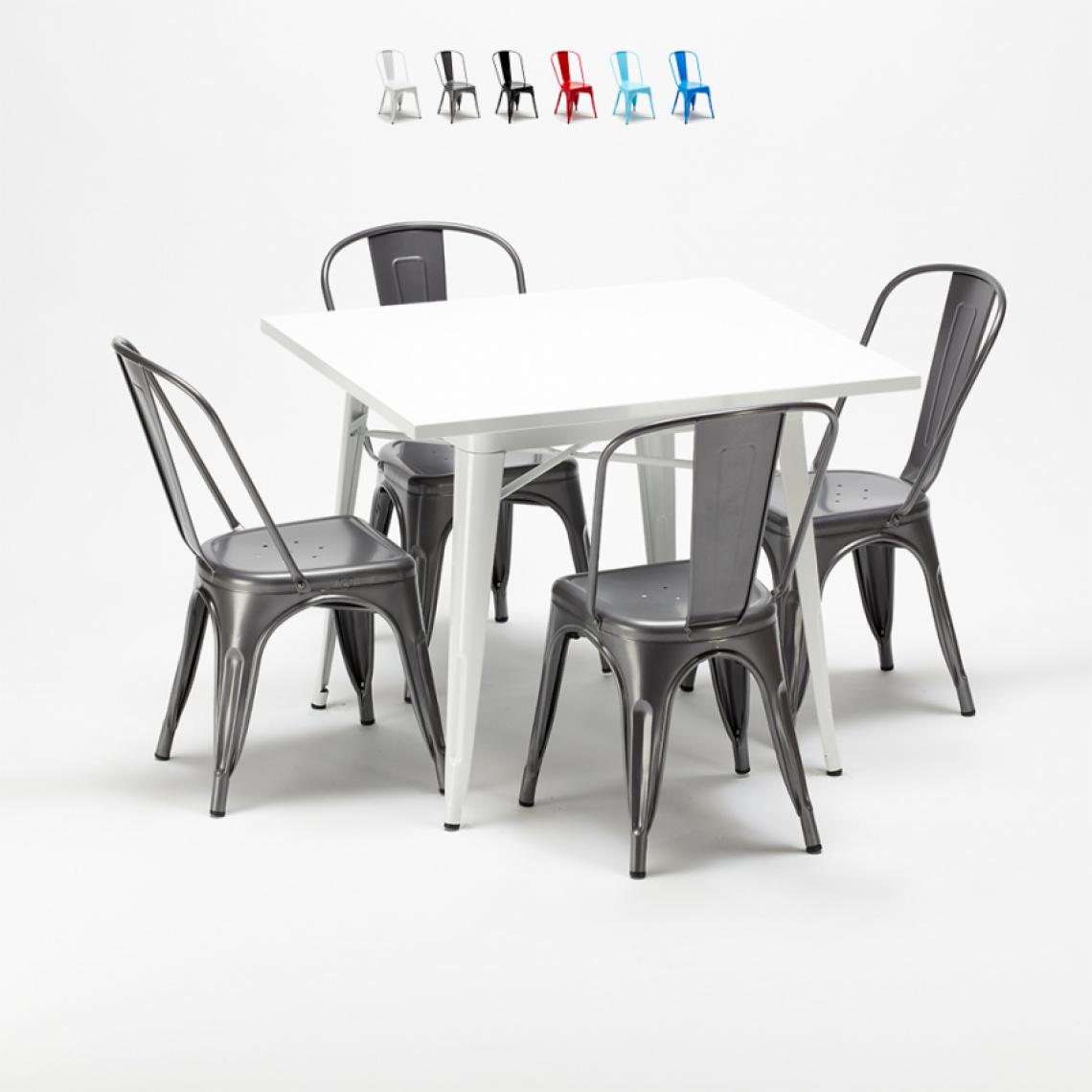Ahd Amazing Home Design - Ensemble de table carrée et chaises en métal style Tolix au design industriel Harlem, Couleur: Gris - Tables à manger