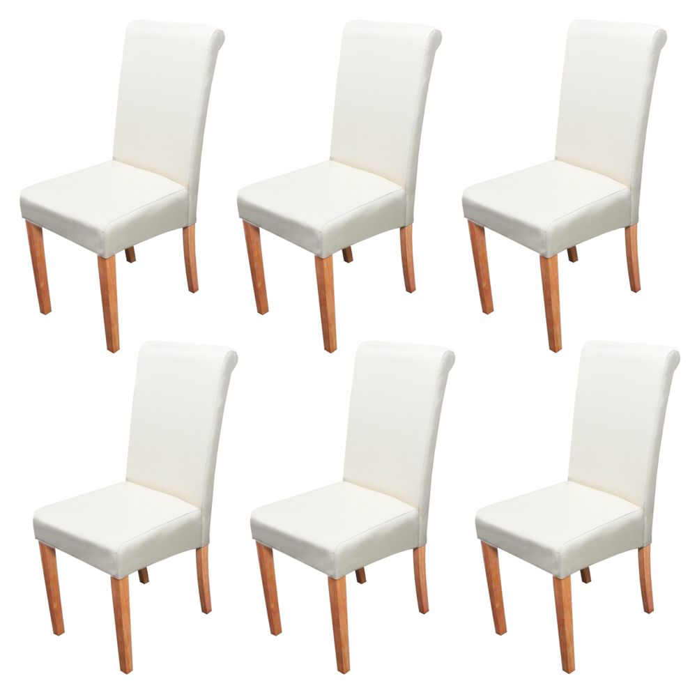 Mendler - Lot de 6 chaises de séjour Novara II, cuir, crème/pieds clairs - Chaises