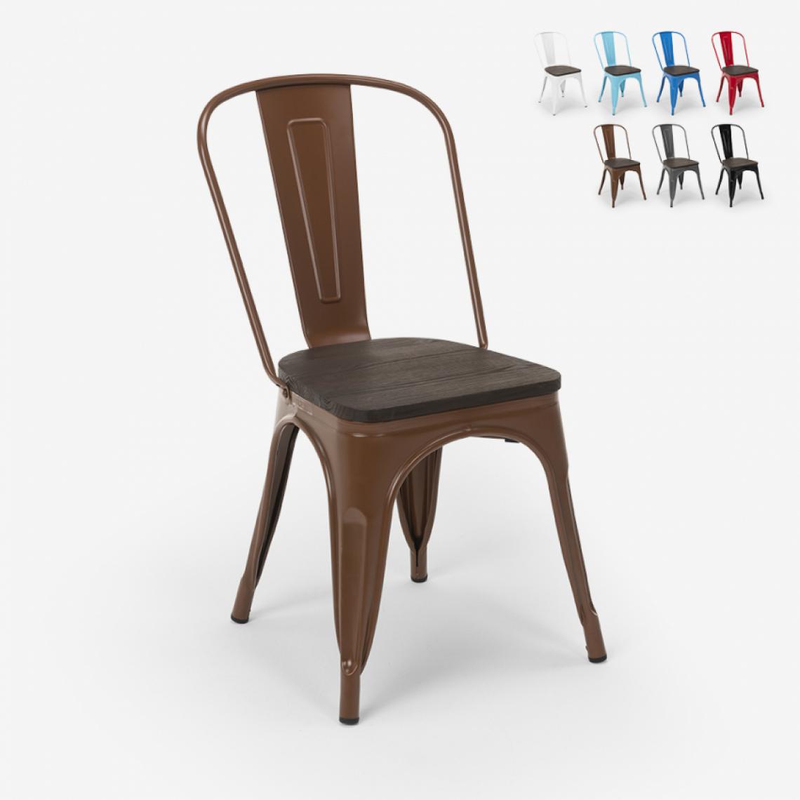 Ahd Amazing Home Design - Chaises industrielles en bois et acier Tolix pour cuisine et bar Steel Wood, Couleur: Marron - Chaises