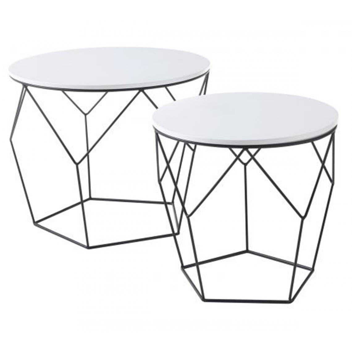 Pegane - Lot de 2 tables d'appoint en bois et métal coloris blanc mat - Chaises