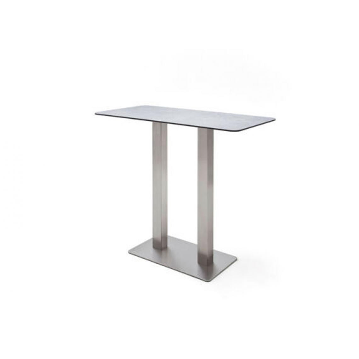 Pegane - Table bar avec plateau céramique Gris avec piètement acier brossé - L120 x H105 x P60 cm - Tables à manger