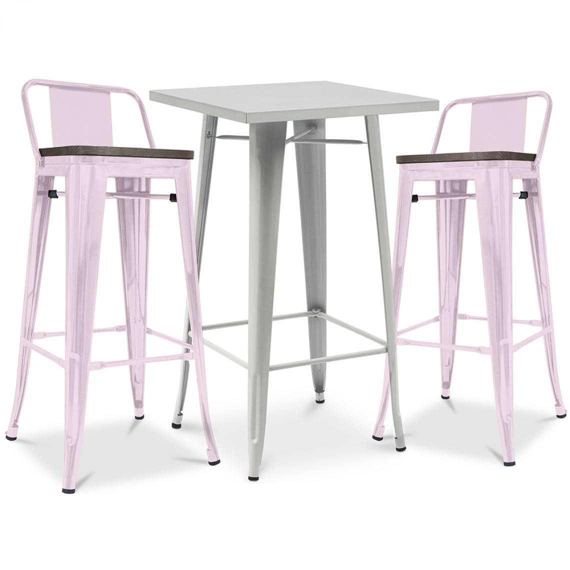 Iconik Interior - Table de bar argentée + 2 tabourets de bar en acier mat Ensemble Bistrot Stylix Design industriel - Nouvelle édition Rose pâle - Chaises
