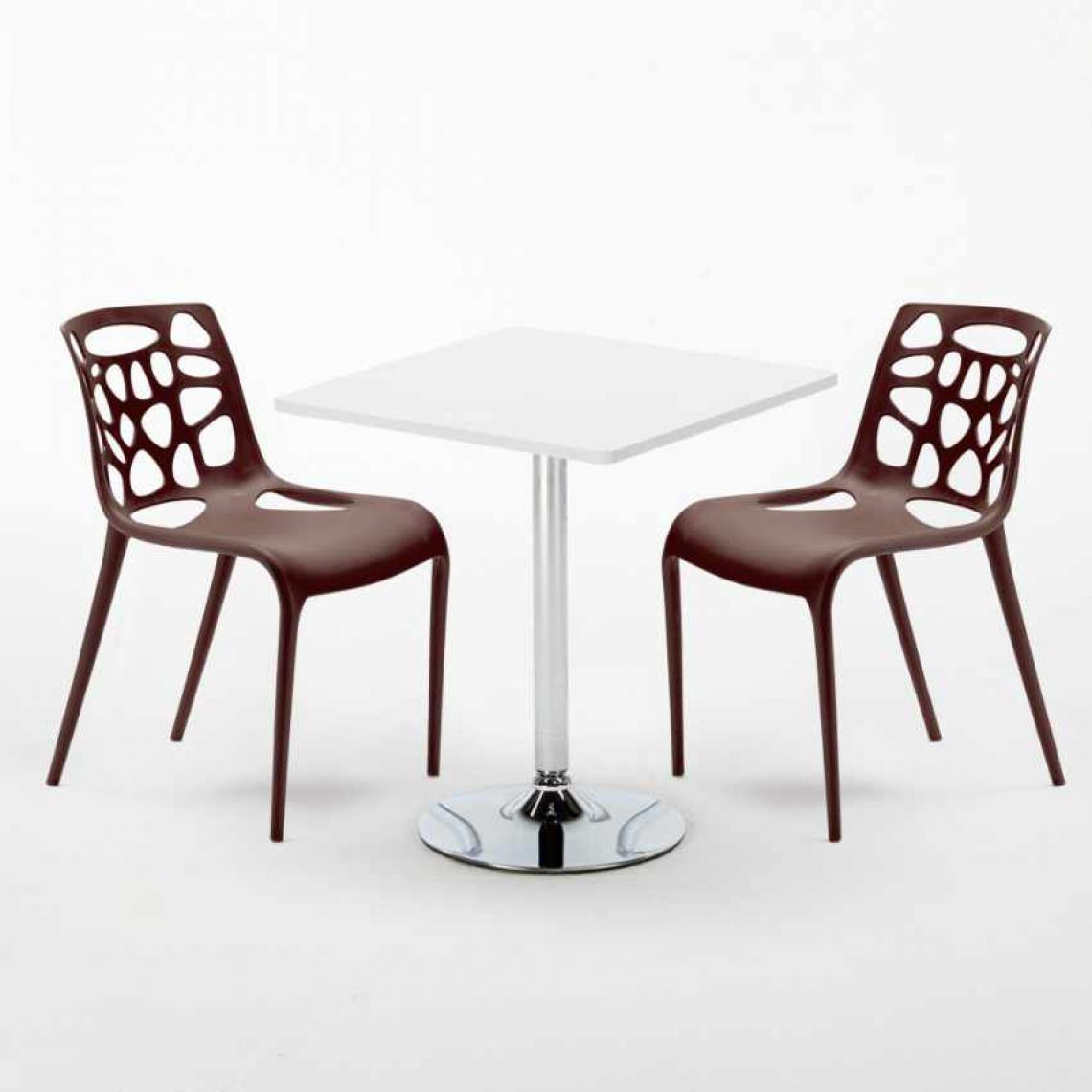 Ahd Amazing Home Design - Table Carrée Blanche 70x70cm Avec 2 Chaises Colorées Set Intérieur Bar Café Gelateria Cocktail, Couleur: Marron - Tables à manger