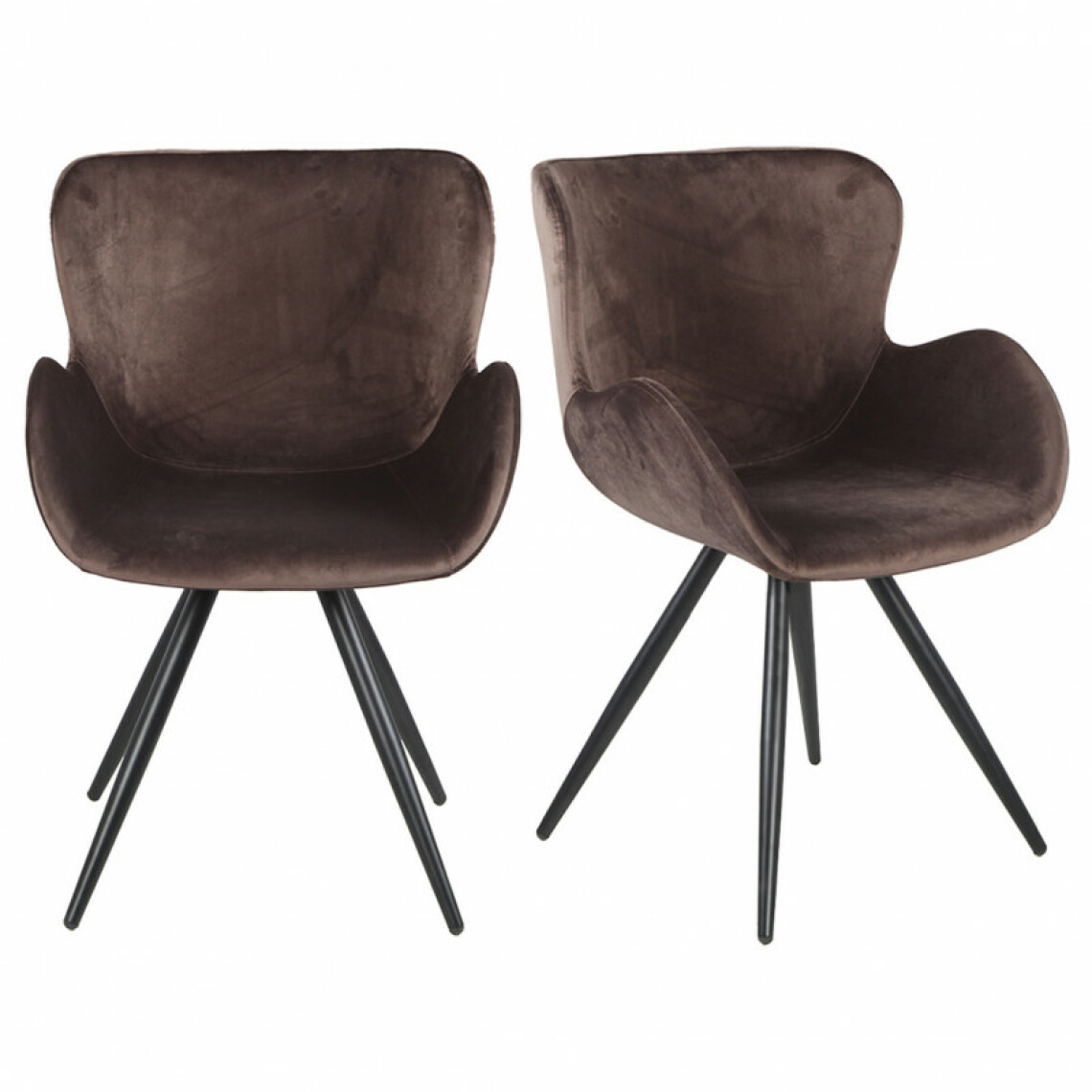Meubletmoi - Lot de 2 chaises style scandinave velours marron et métal noir - LOTUS - Chaises