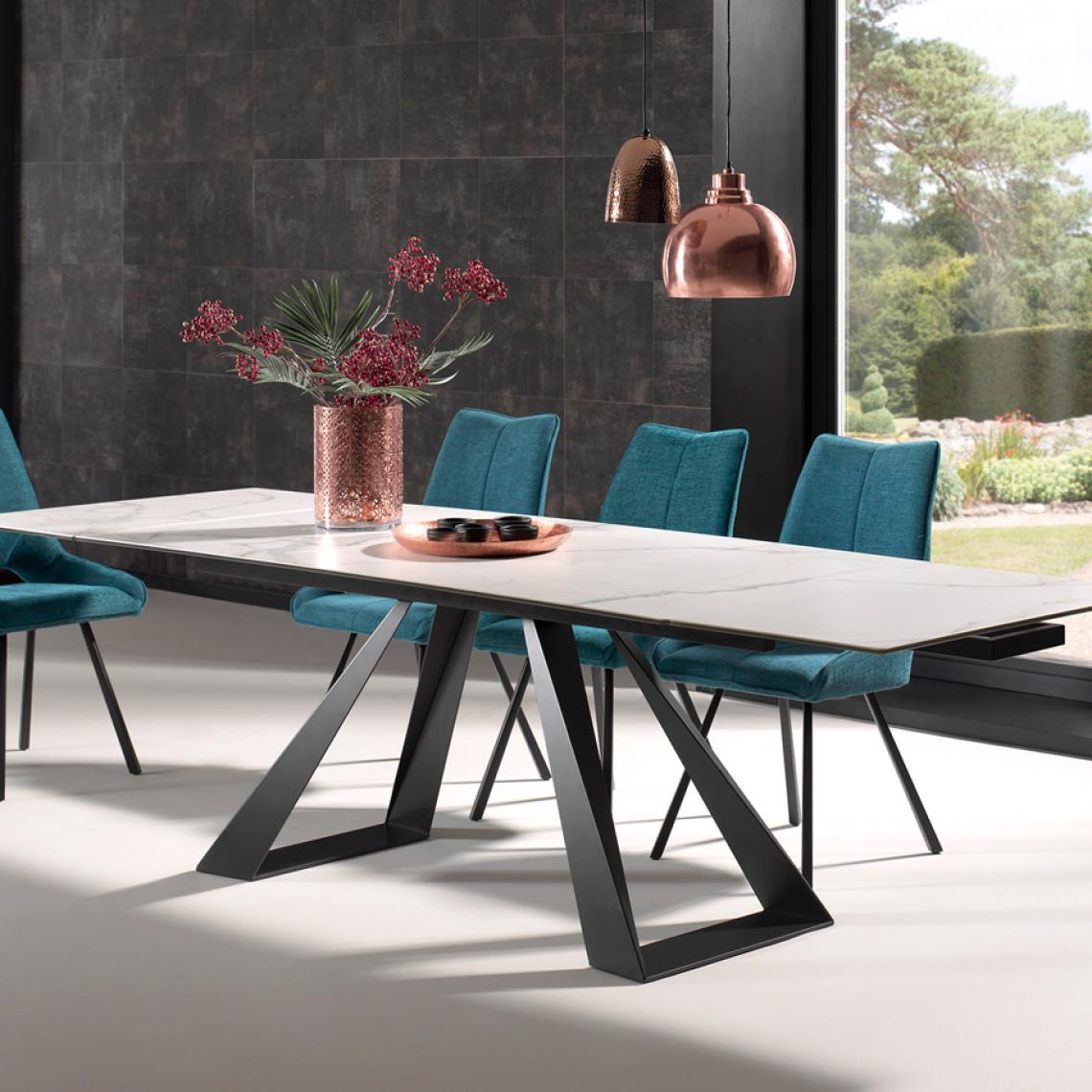Nouvomeuble - Table extensible en céramique imitation marbre blanc ESCALE - Tables à manger