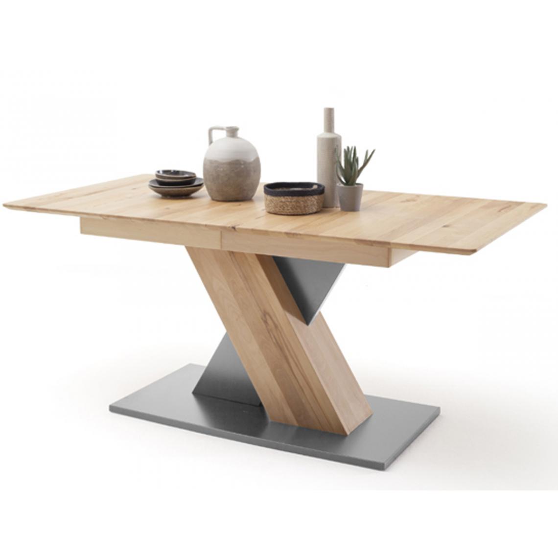 Pegane - Table à manger extensible en hêtre massif / gris - L.180-225 x H.77 x P.90 cm - Tables à manger