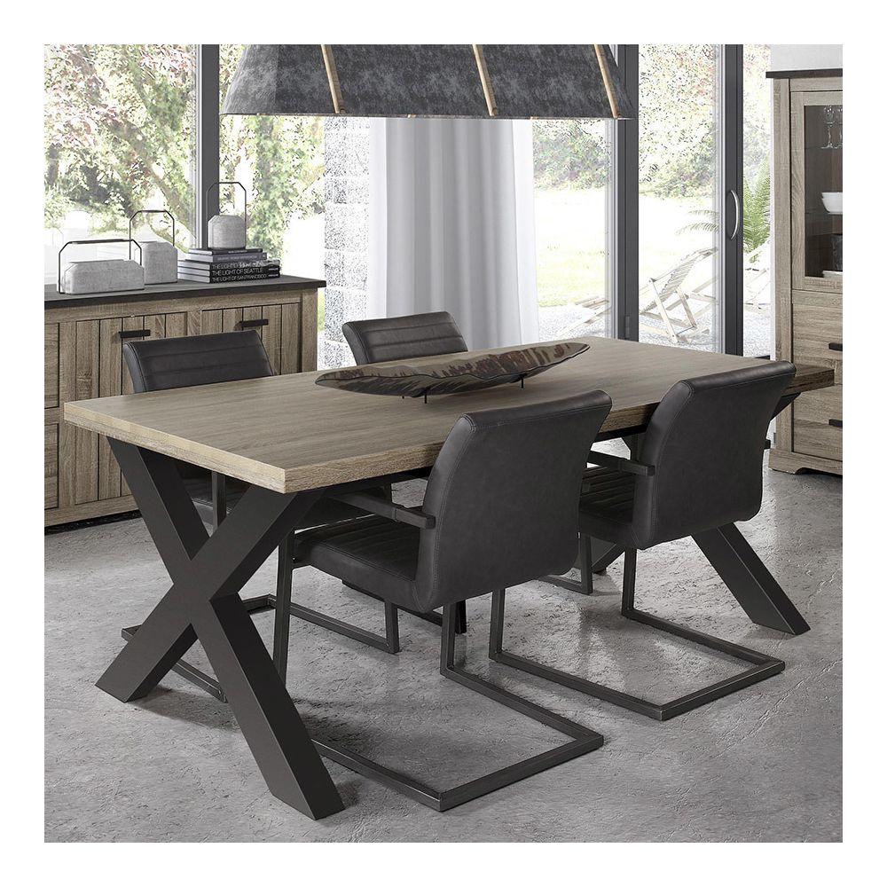 Nouvomeuble - Table 190 cm contemporaine couleur bois et anthracite LEWIS - Tables à manger