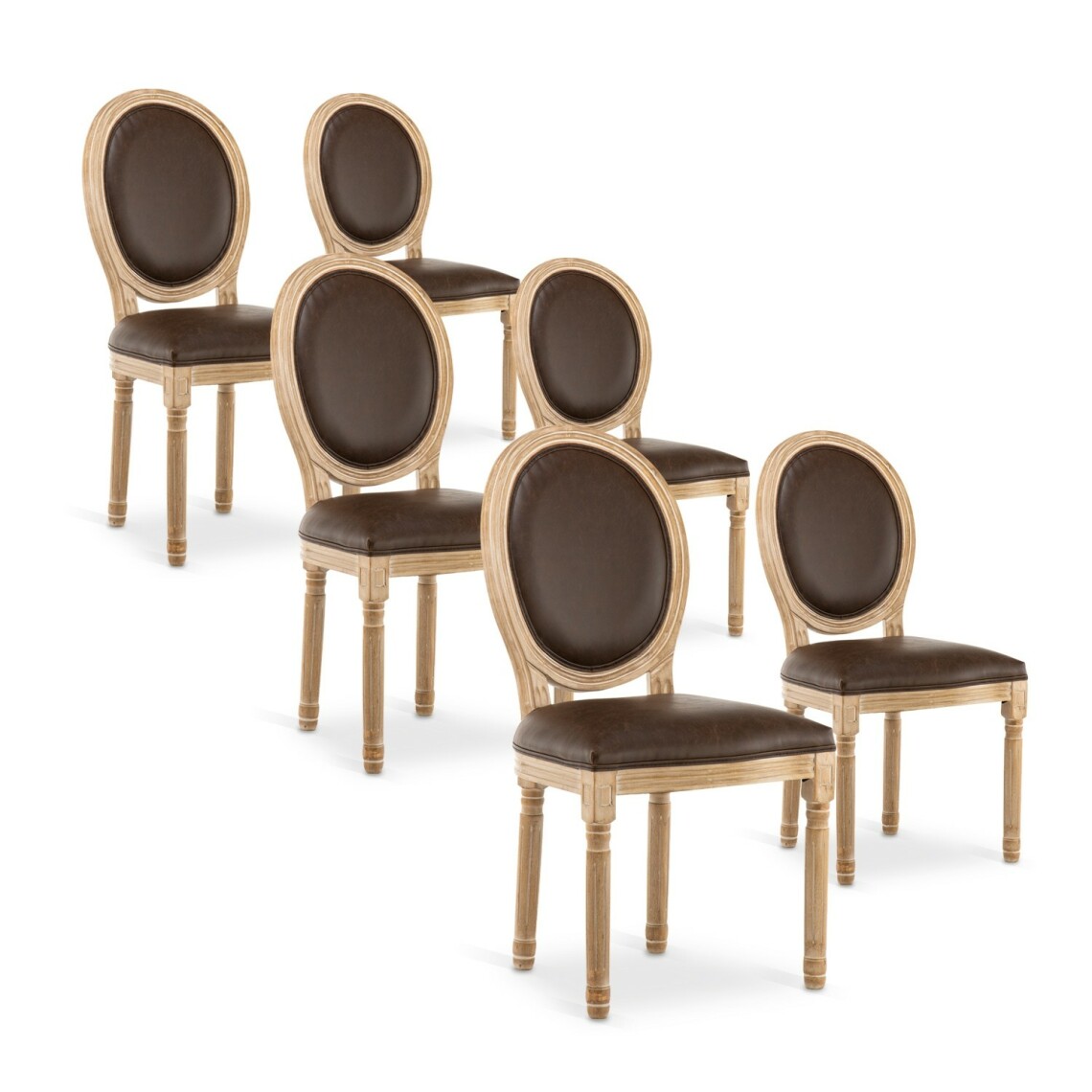 marque generique - Lot de 6 chaises médaillon Louis XVI Vintage Simili Marron - Chaises