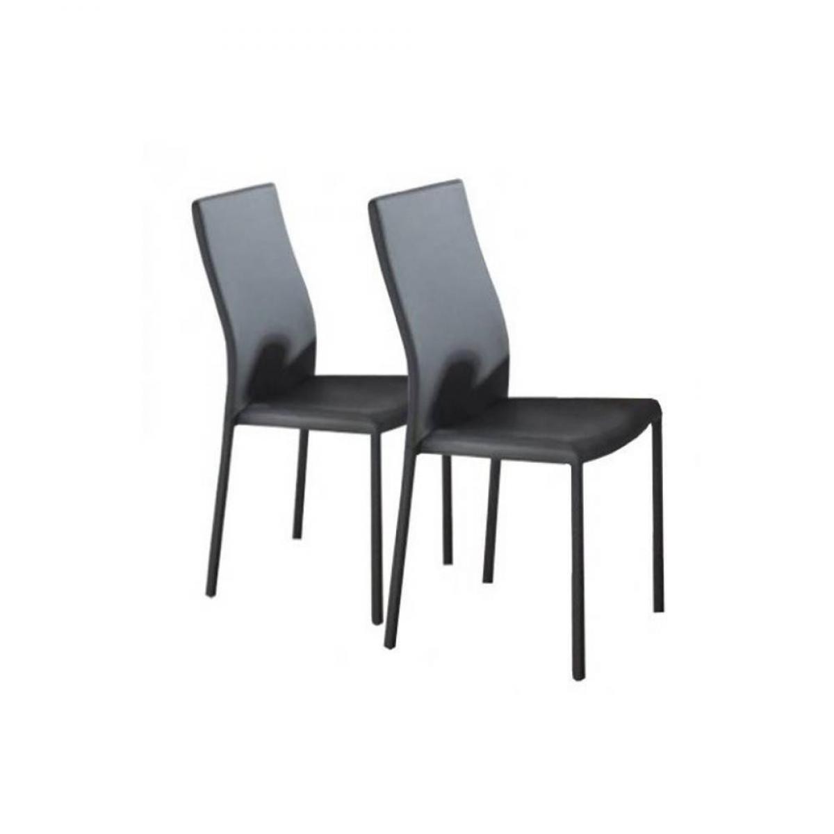 Inside 75 - lot de 2 chaises design HELLEN polyuréthane façon cuir gris pieds écopelle gris titane - Chaises