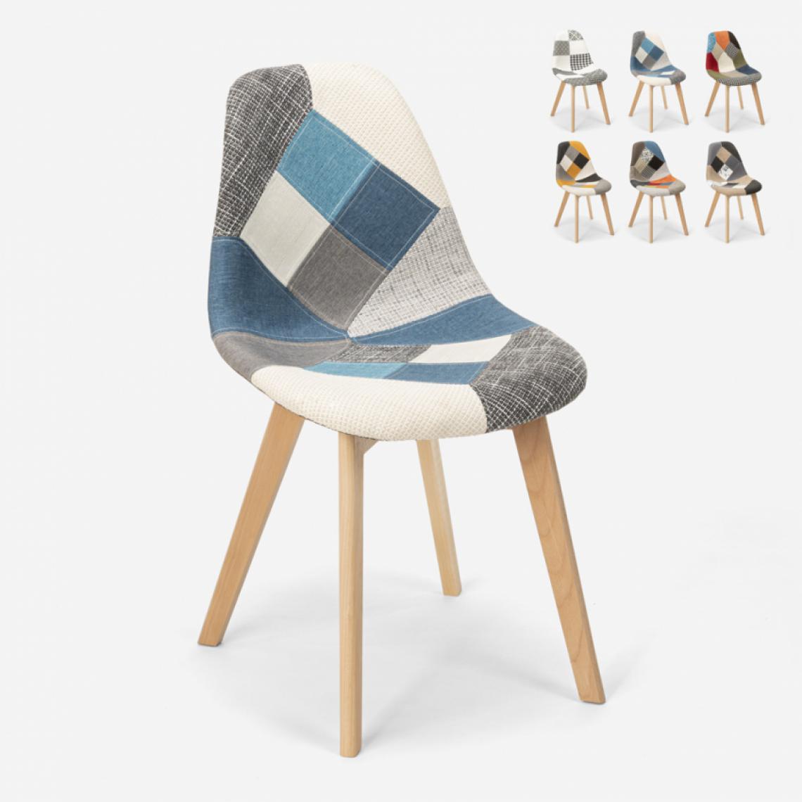 Ahd Amazing Home Design - Chaise design nordique patchwork bois et tissu cuisine bar restaurant Robin, Couleur: Patchwork 5 - Chaises
