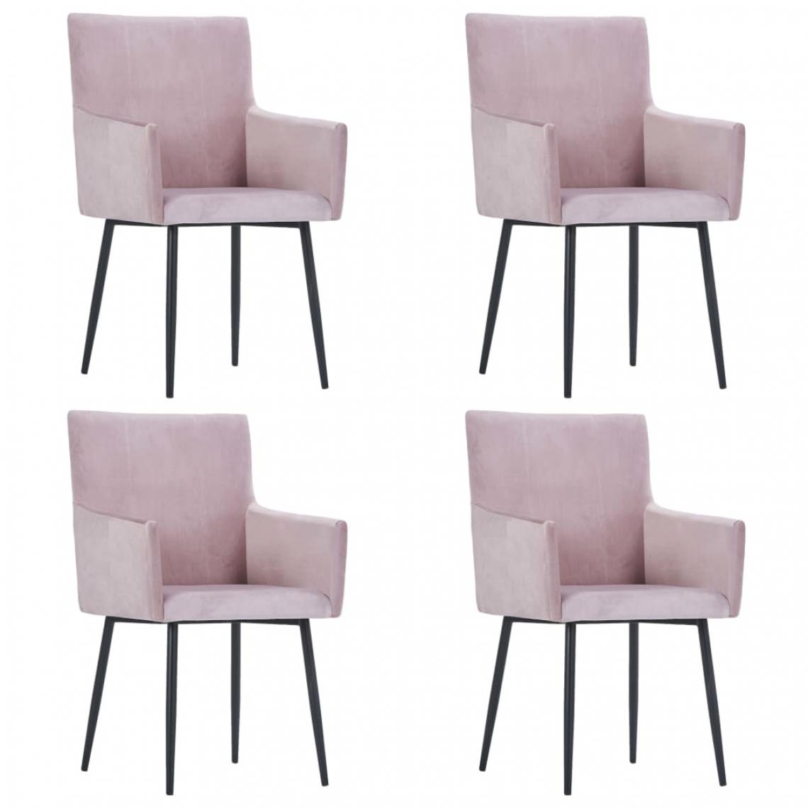 Icaverne - Magnifique Fauteuils et chaises collection Bakou Chaises de salle à manger avec accoudoirs 4 pcs Rose Velours - Chaises