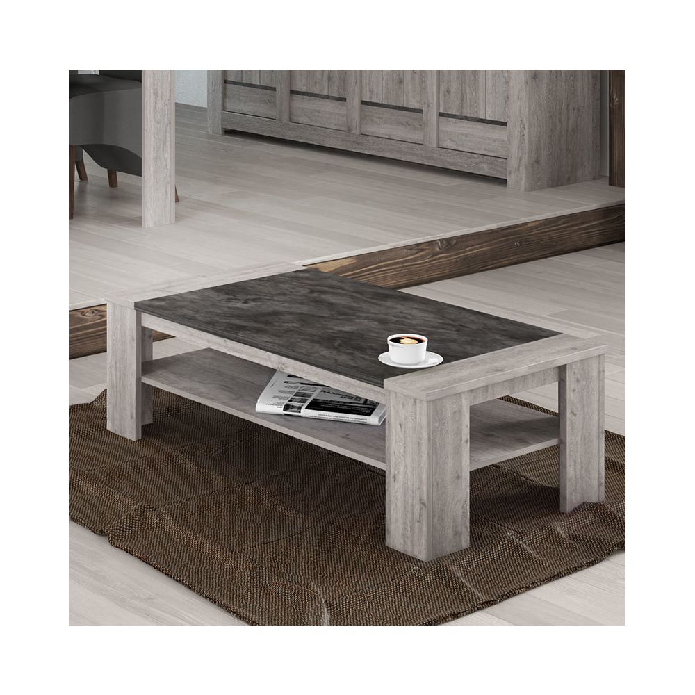 Kasalinea - Table de salon 130 cm moderne couleur chêne gris ANGUS - Tables à manger