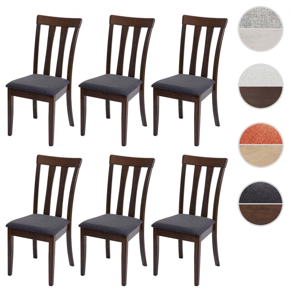 Mendler - Lot de 6 chaises de salle à manger HWC-G46 tissu/textile bois massif ~ cadre foncé, gris foncé - Chaises
