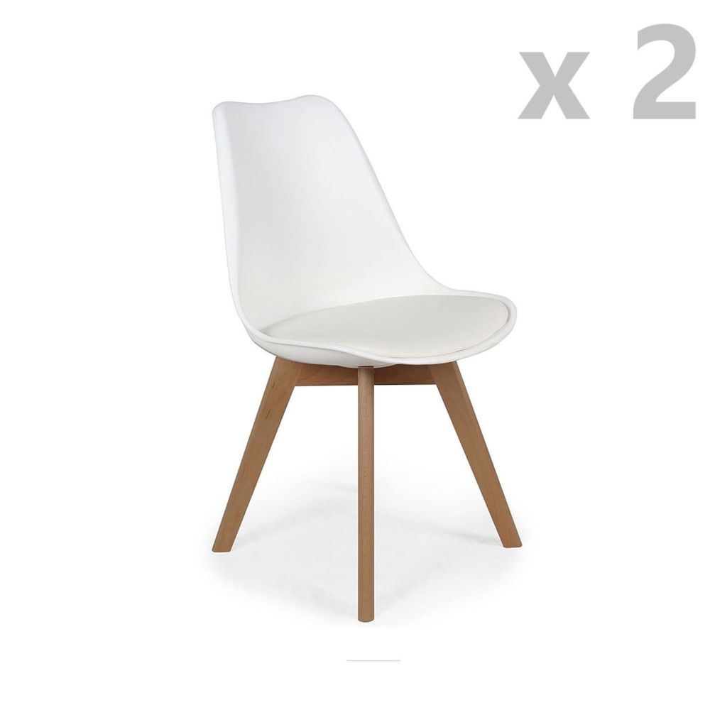 The Home Deco Factory - 2 Chaises scandinaves avec coussin Cocooning - Blanc - Chaises