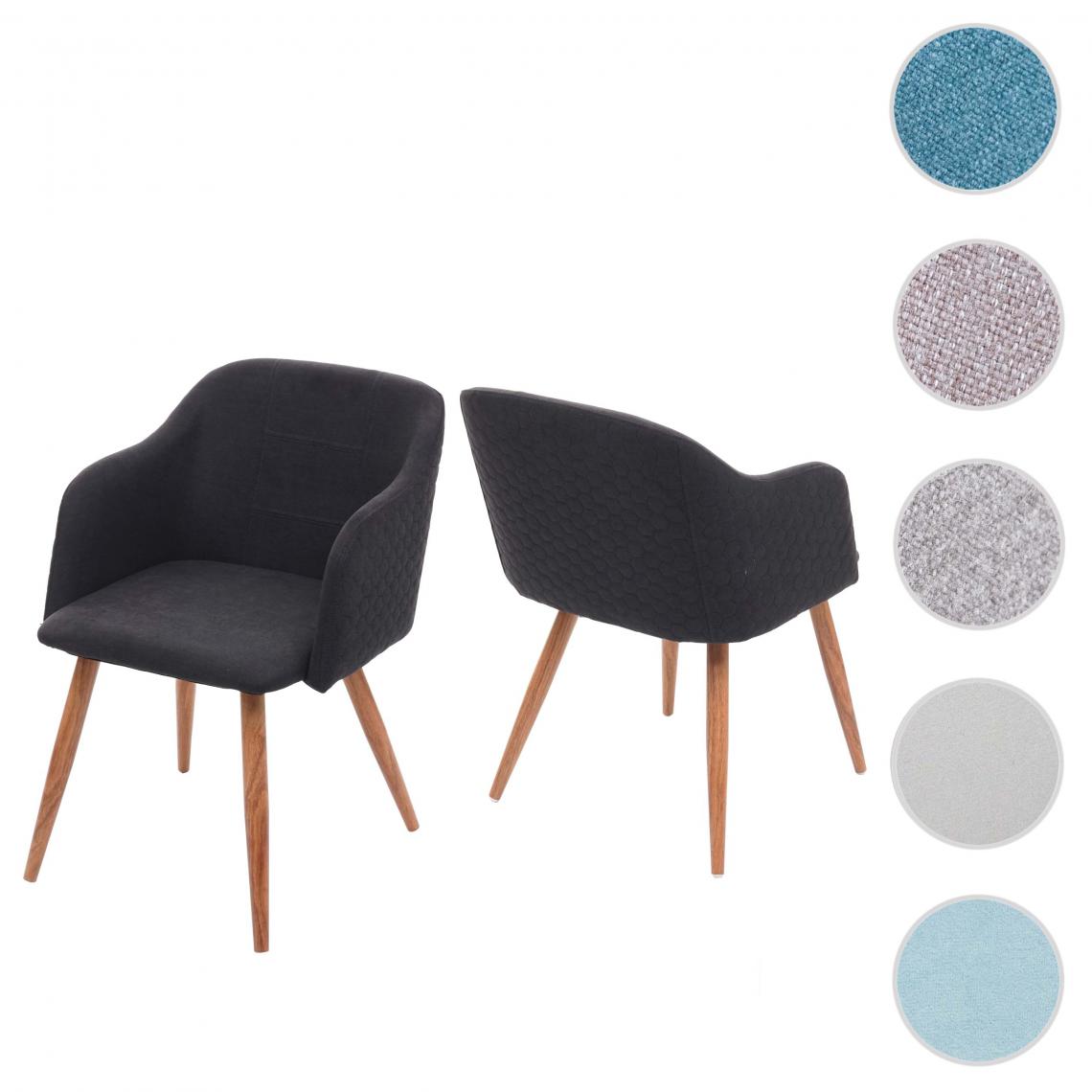 Mendler - 2x chaise de salle à manger HWC-D71, chaise de cuisine, design rétro, accoudoirs, tissu ~ gris anthracite - Chaises
