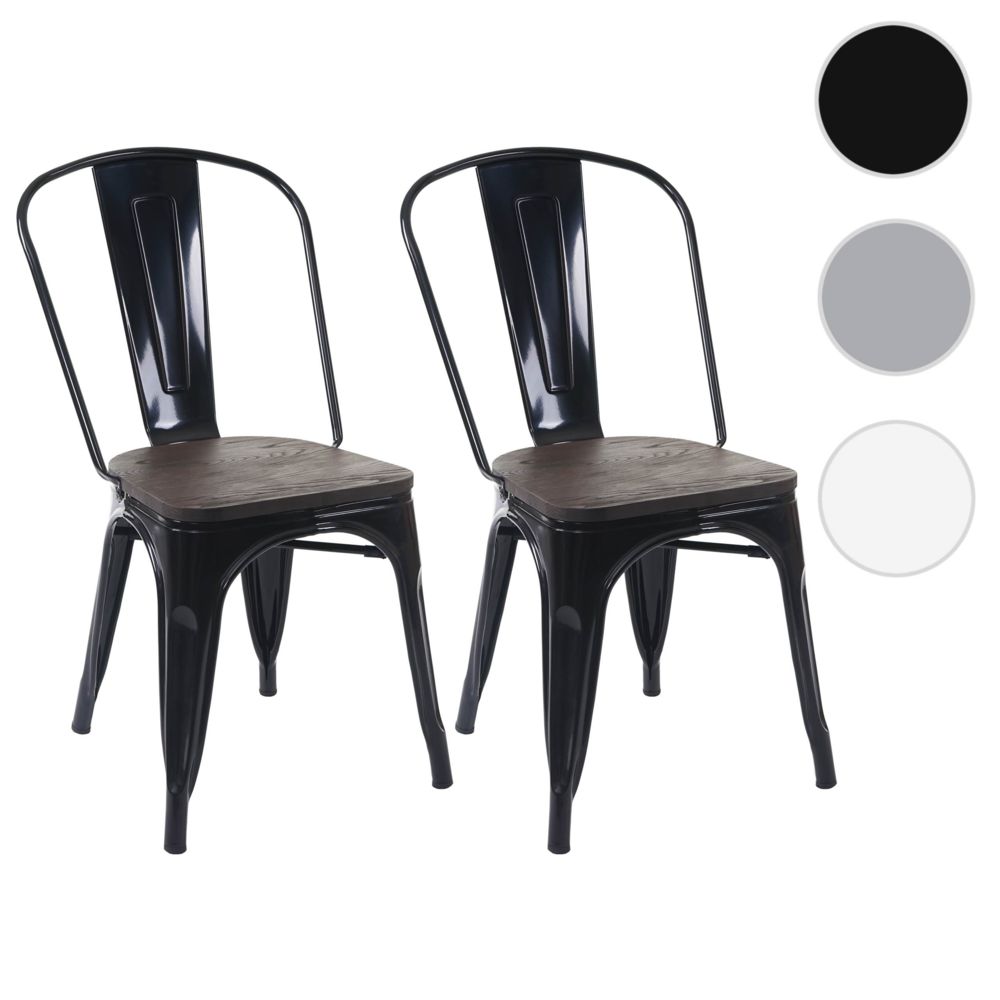 Mendler - 2x chaise de bistro HWC-A73, avec siège en bois, chaise empilable, métal, design industriel ~ noir - Chaises