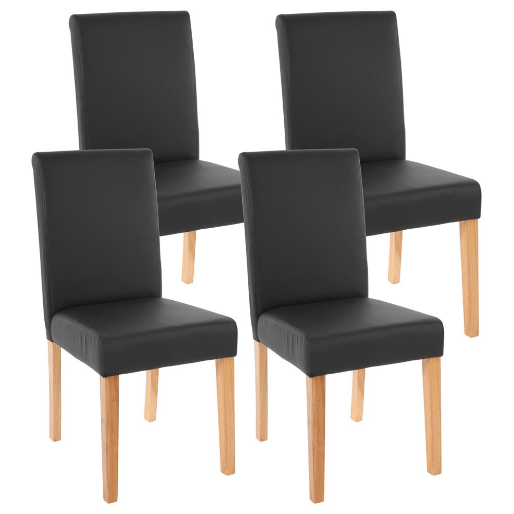 Mendler - Lot de 4 chaises de séjour Littau, simili-cuir, noir mat, pieds clairs - Chaises