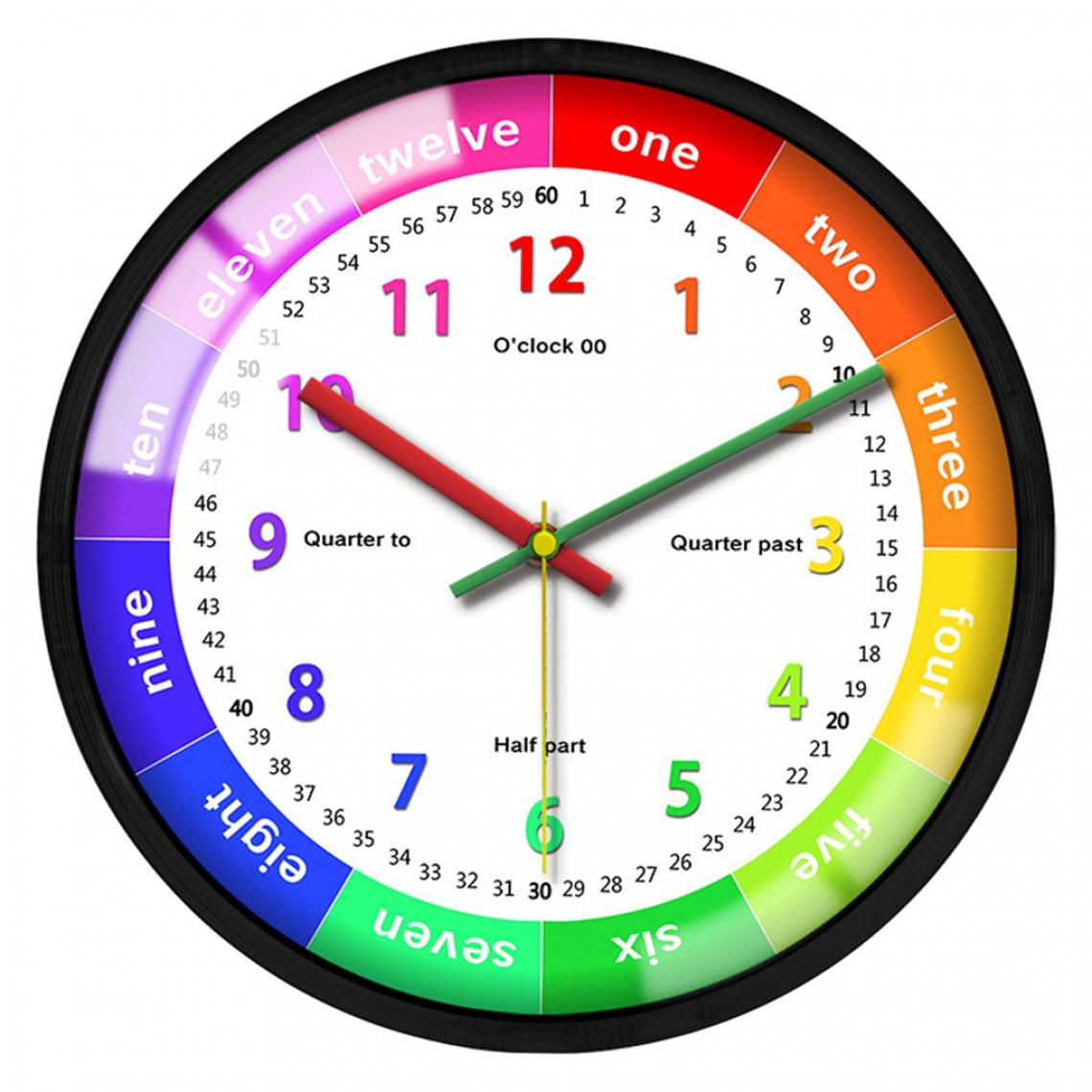 marque generique - 12 '' Horloge Murale Colorée Enfants école Classe Indiquant L'heure Cadre Noir A - Horloges, pendules