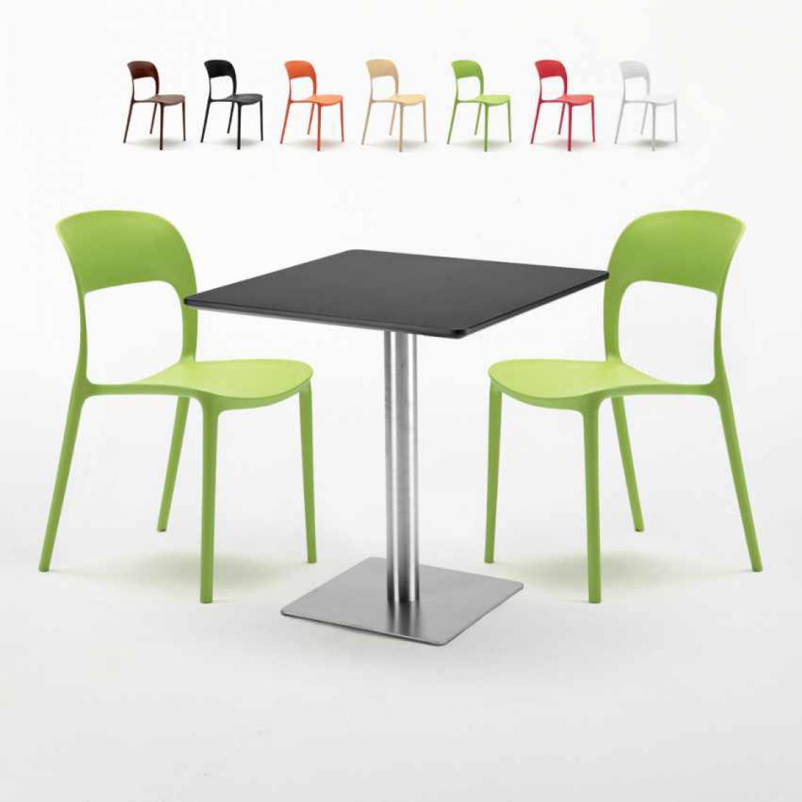 Ahd Amazing Home Design - Table carrée noire 70x70 avec 2 chaises colorées Restaurant Rum Raisin, Couleur: Vert - Tables à manger