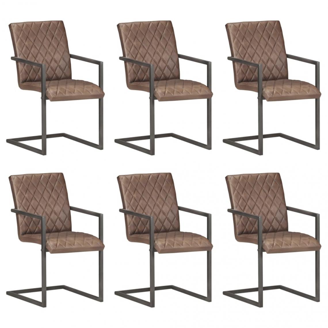 Decoshop26 - Lot de 6 chaises de salle à manger cuisine cantilever design rétro cuir véritable marron CDS022296 - Chaises