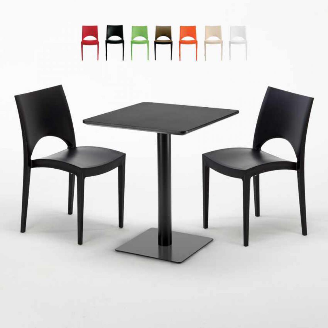 Grand Soleil - Table carrée 60x60 noire avec 2 chaises colorées Paris Licorice, Couleur: Noir - Tables à manger