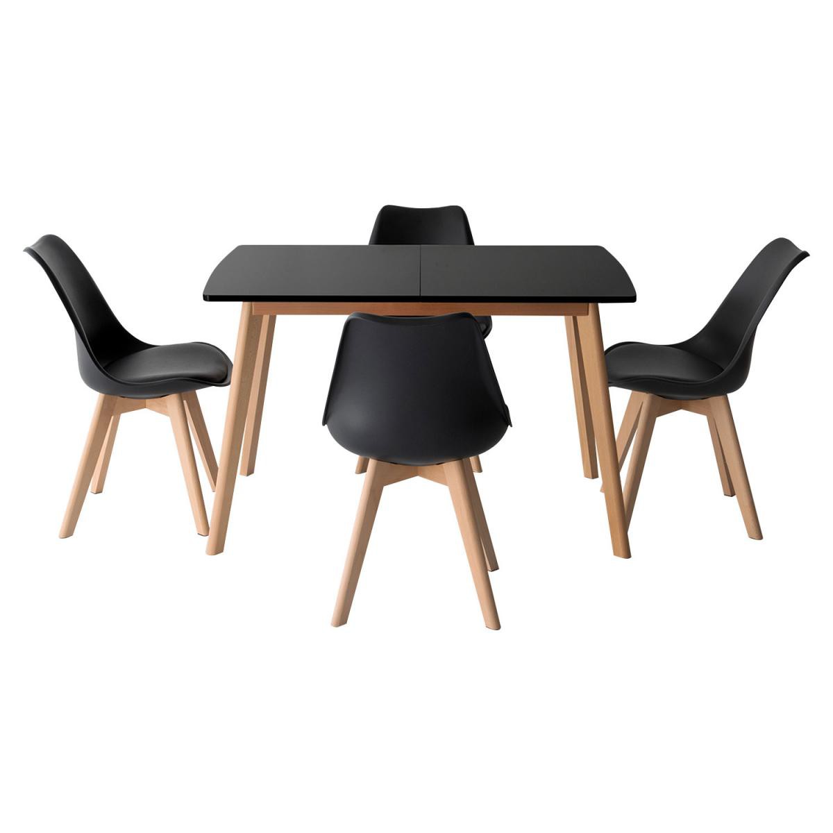 Happy Garden - Ensemble table extensible 120/160cm HELGA et 4 chaises NORA noir - Tables à manger