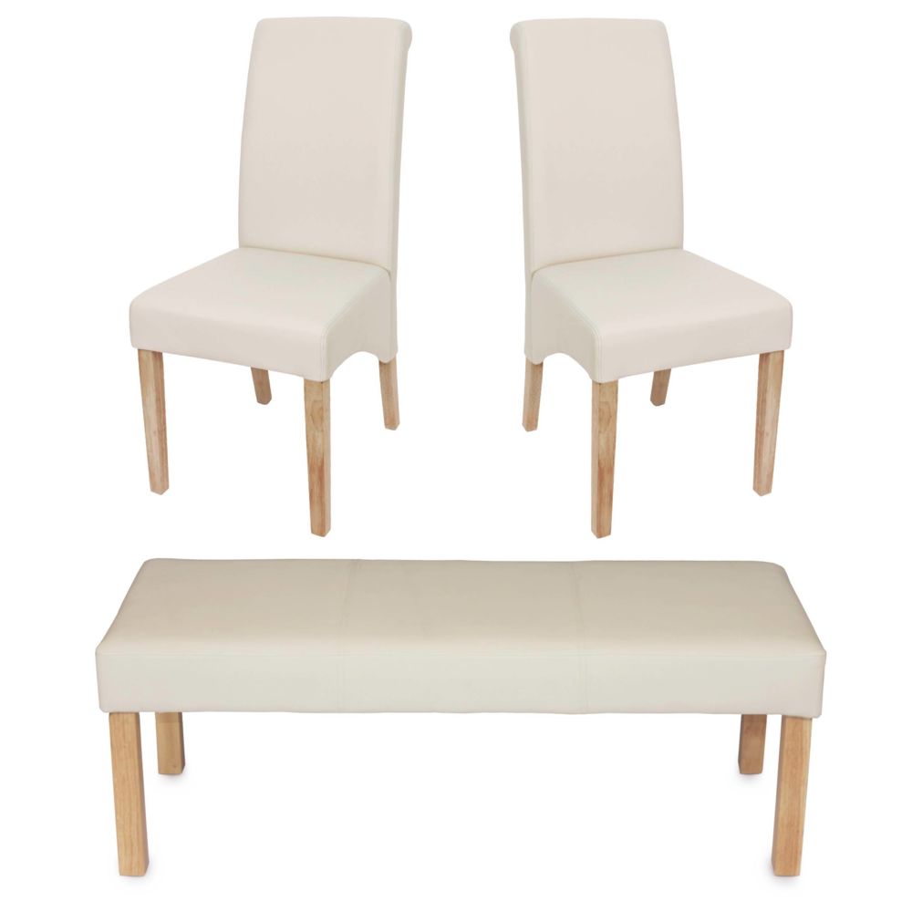 Mendler - Garniture de salle à manger M37, banc + 2 chaises, similicuir ~ 120x43x49 cm crème, pieds clairs - Chaises