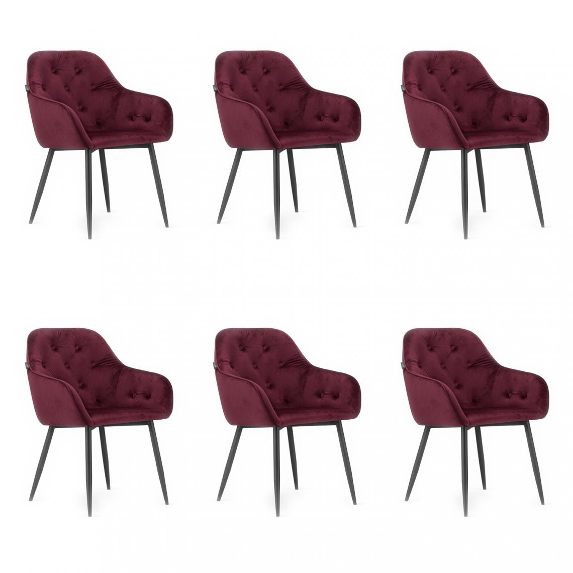 Hucoco - FORTO - Lot de 6 chaises style glamour salon/salle à manger - 81x55.5x61 cm - Fauteuil de table en velours - Rouge - Chaises