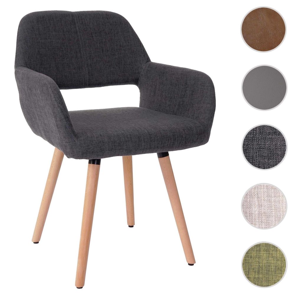 Mendler - Chaise de salle à manger Altena II, fauteuil, design rétro des années 50 ~ tissu, gris - Chaises