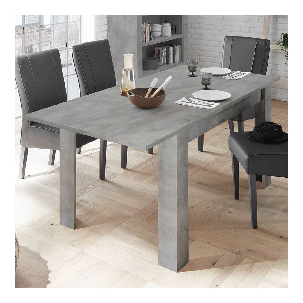 Happymobili - Table à rallonge 140 cm couleur béton grise ARTIC 4 - Tables à manger
