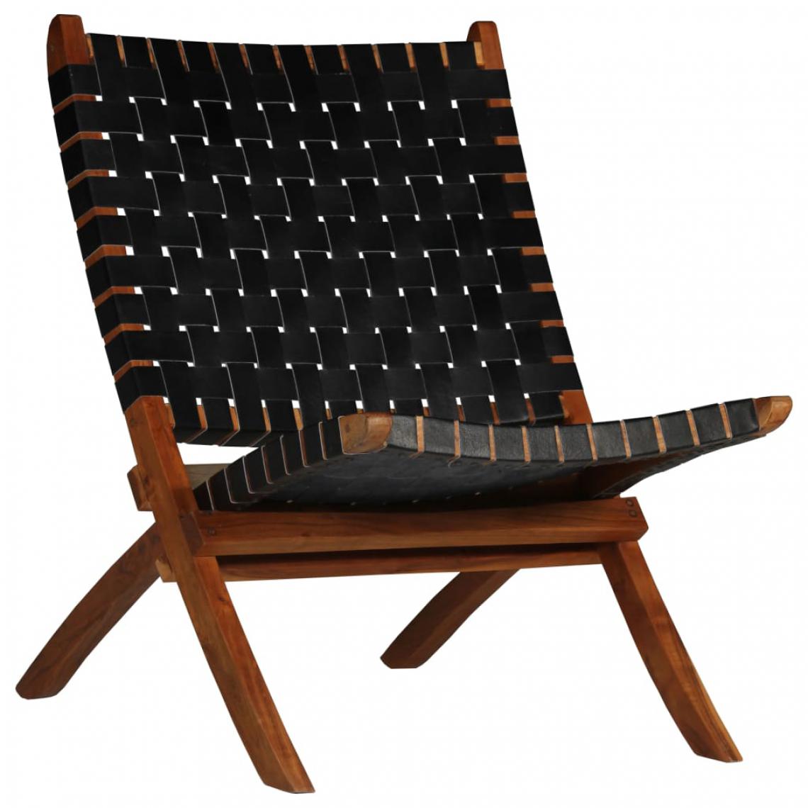 Icaverne - sublime Fauteuils categorie Tbilissi Chaise de relaxation Cuir véritable 59x72x79 cm Bandes Noir - Chaises
