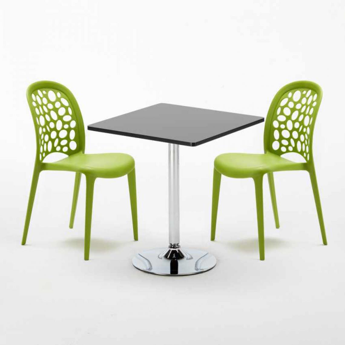 Ahd Amazing Home Design - Table Carrée Noire 70x70cm Avec 2 Chaises Colorées Set Intérieur Bar Café WEDDING Mojito, Couleur: Vert - Tables à manger