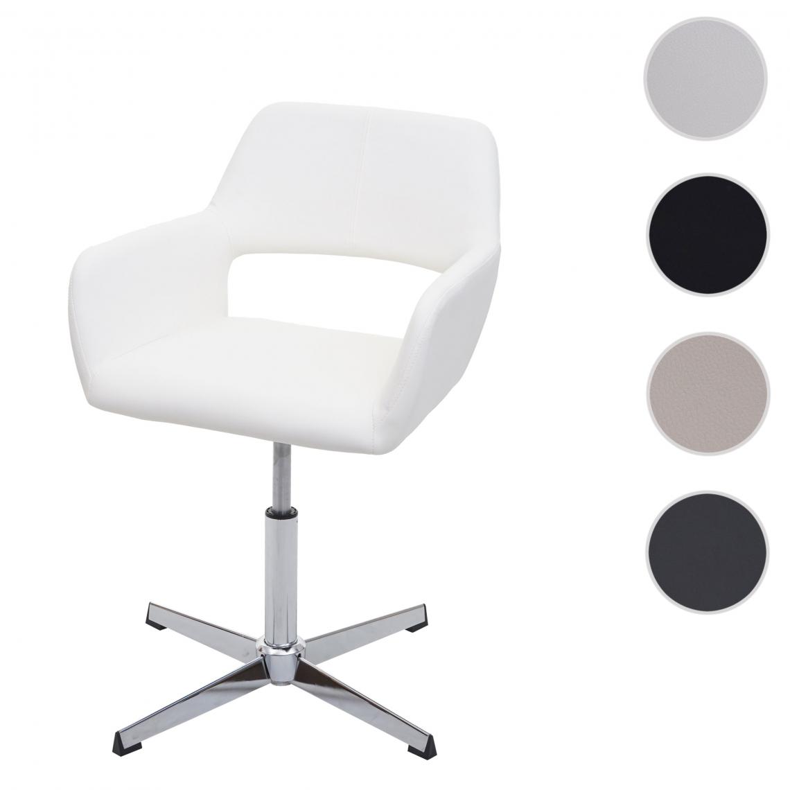 Mendler - Chaise de salle à manger HWC-A50 IV, mécanisme de pivotement réglable, rétro ~ similicuir blanc, pied chromé - Chaises