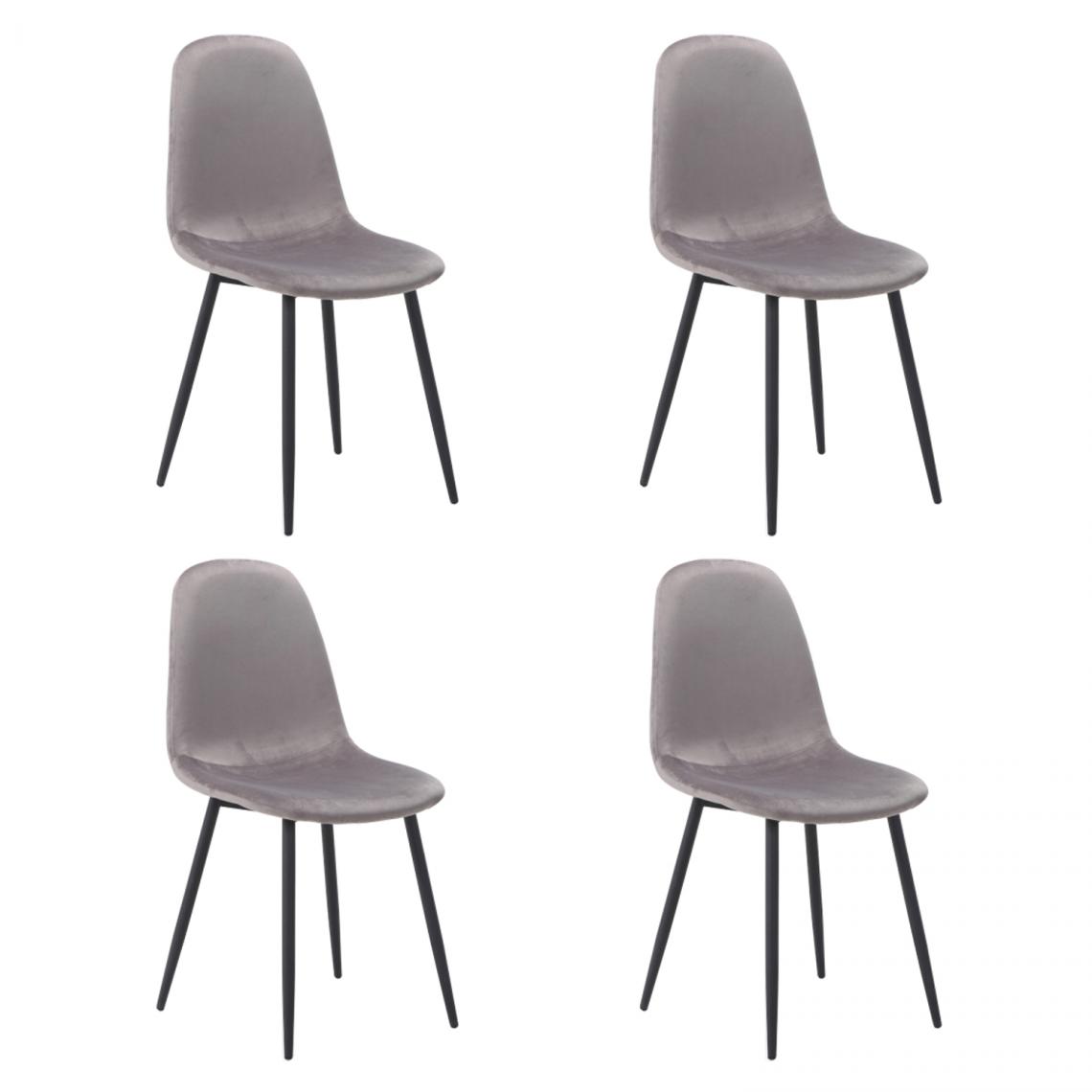 Hucoco - FOKZ - Lot de 4 chaises style scandinave - 86x44x39 cm - Tissu velouté - Pieds robustes en métal - Gris - Chaises