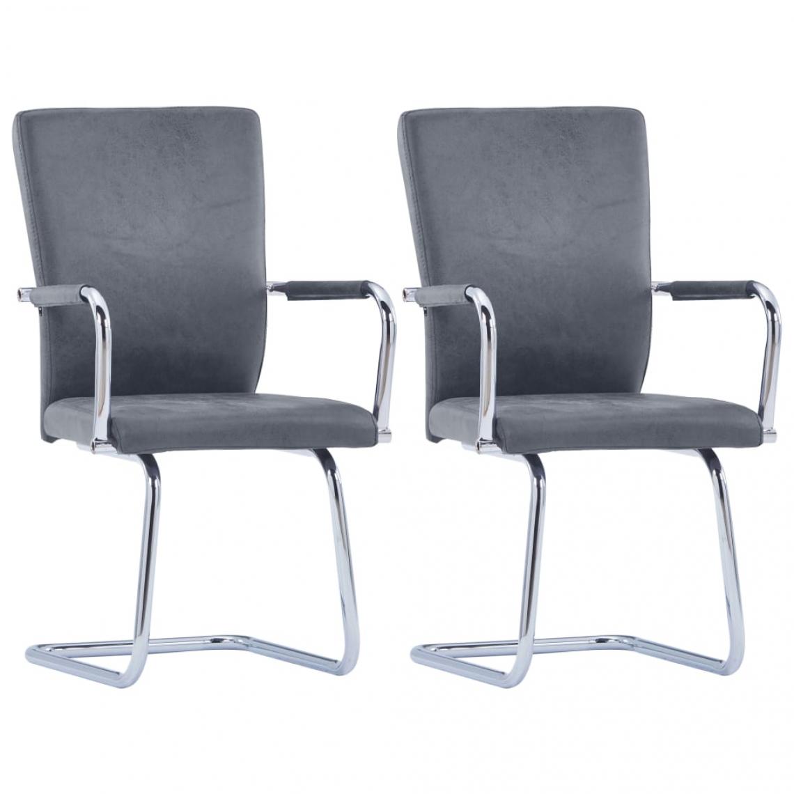 Decoshop26 - Lot de 2 chaises de salle à manger cuisine cantilever design classique similicuir gris suède CDS020342 - Chaises