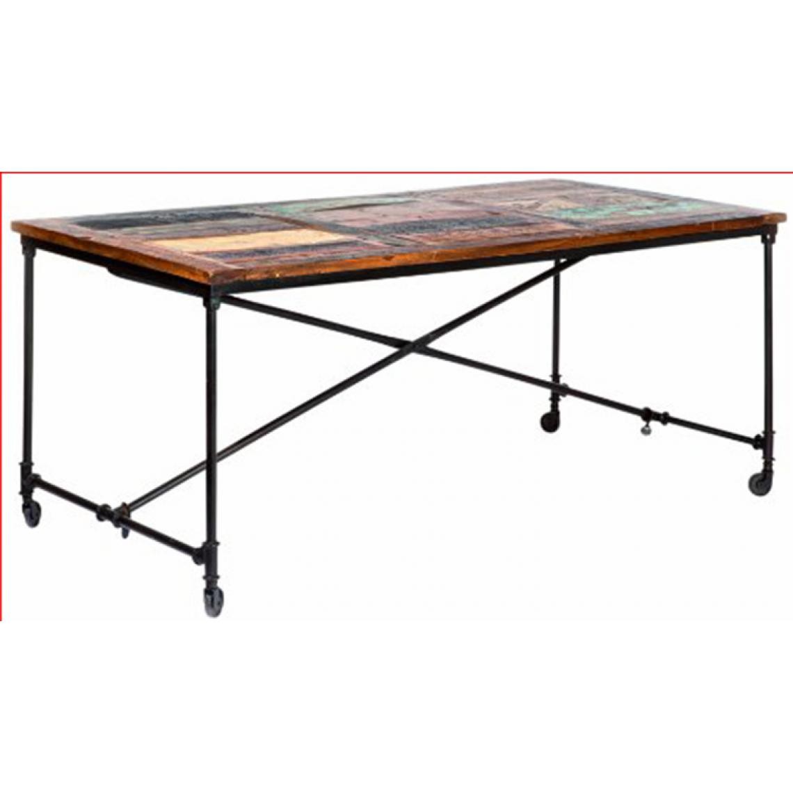 Pegane - Table en métal Rouille et bois Mango Coloris marron, Dim : L90 x P180 x H77 cm - Tables à manger