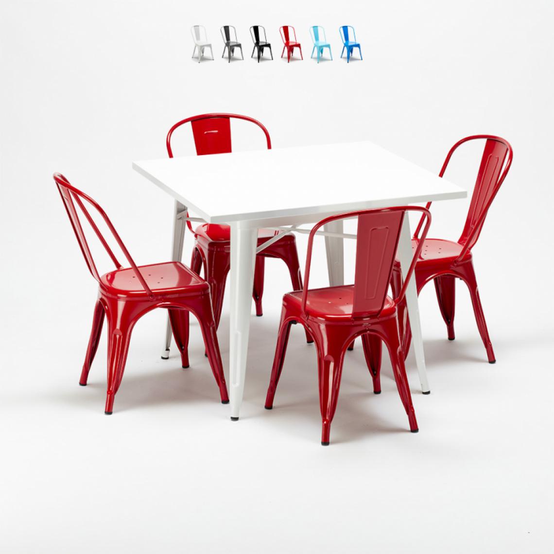 Ahd Amazing Home Design - Ensemble de table carrée et chaises en métal style Tolix au design industriel Harlem, Couleur: Rouge - Tables à manger
