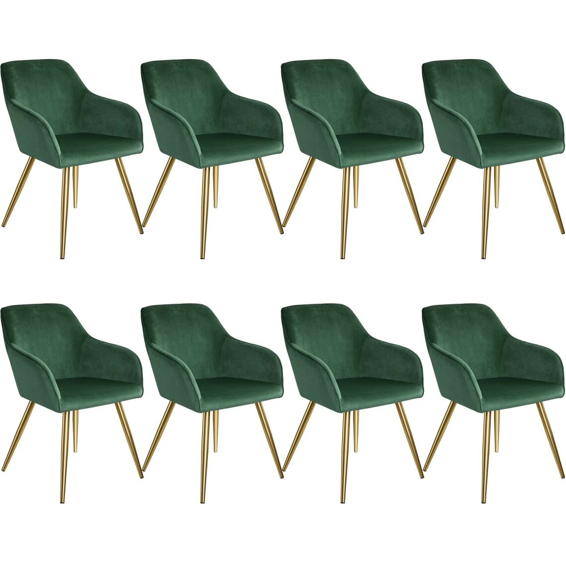 Tectake - 8 Chaises MARILYN Effet Velours Style Scandinave - vert foncé/or - Chaises