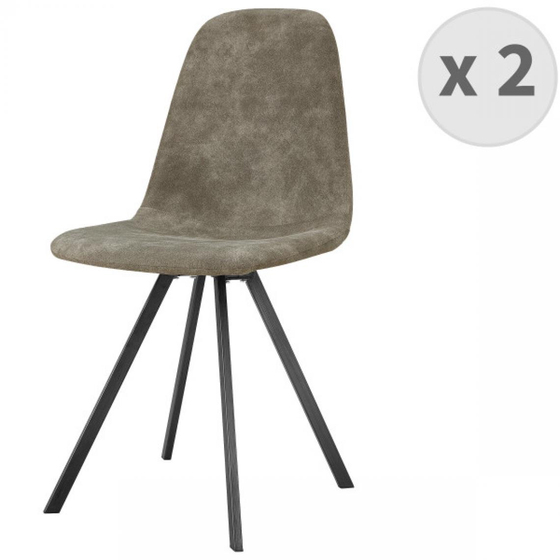 Moloo - ATLANTA-Chaise industrielle microfibre brun clair vintage pieds noirs (x2) - Chaises