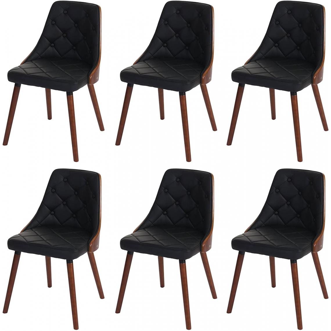 Decoshop26 - Lot de 6 chaises de salle à manger capitonné design chic en bois noyer et assise en similicuir noir CDS04668 - Chaises