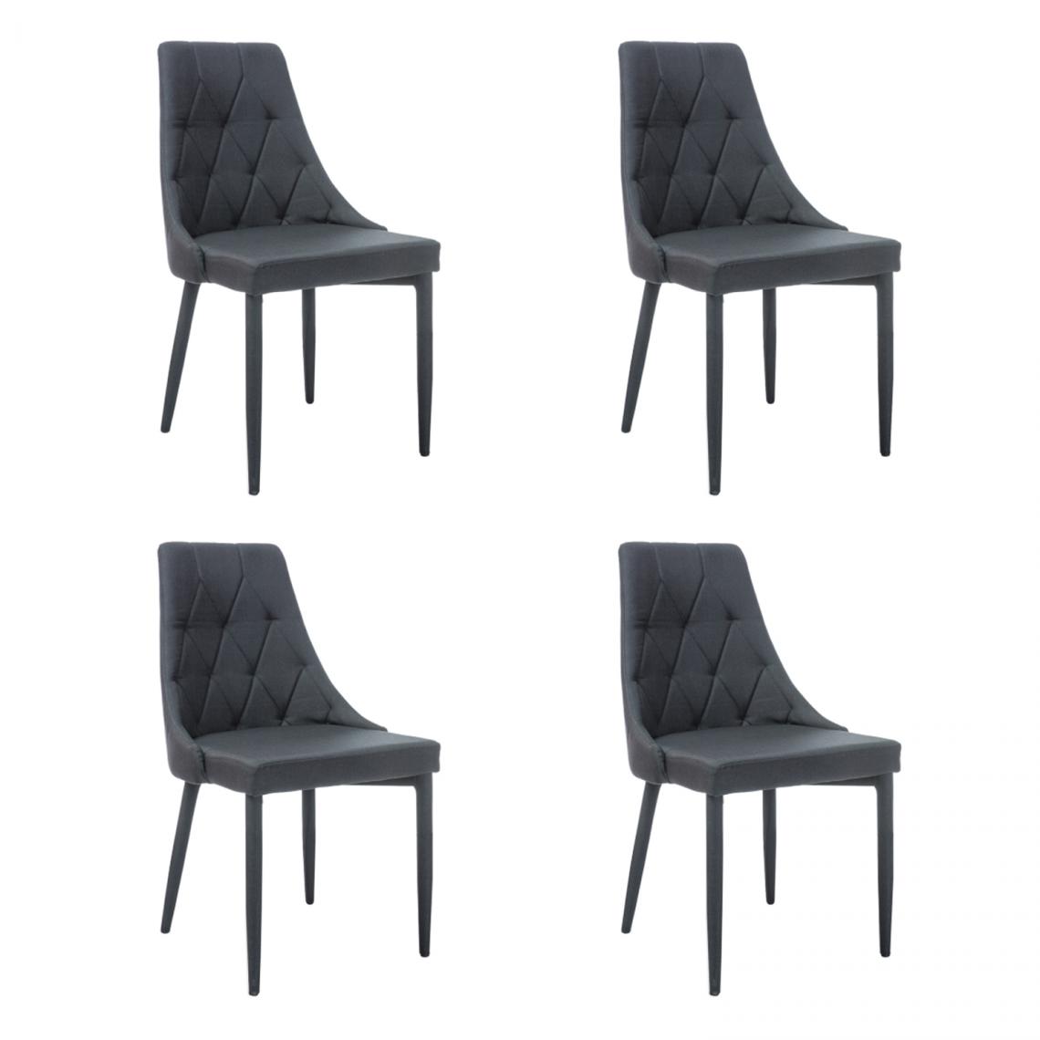 Hucoco - TRIZ - Lot de 4 chaises - Style scandinave - 88x46x46 cm - Rembourré en tissu - Structure en métal - Noir - Chaises