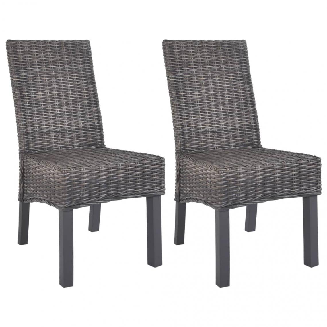 Decoshop26 - Lot de 2 chaises de salle à manger cuisine marron Rotin kubu et bois de manguier CDS020703 - Chaises