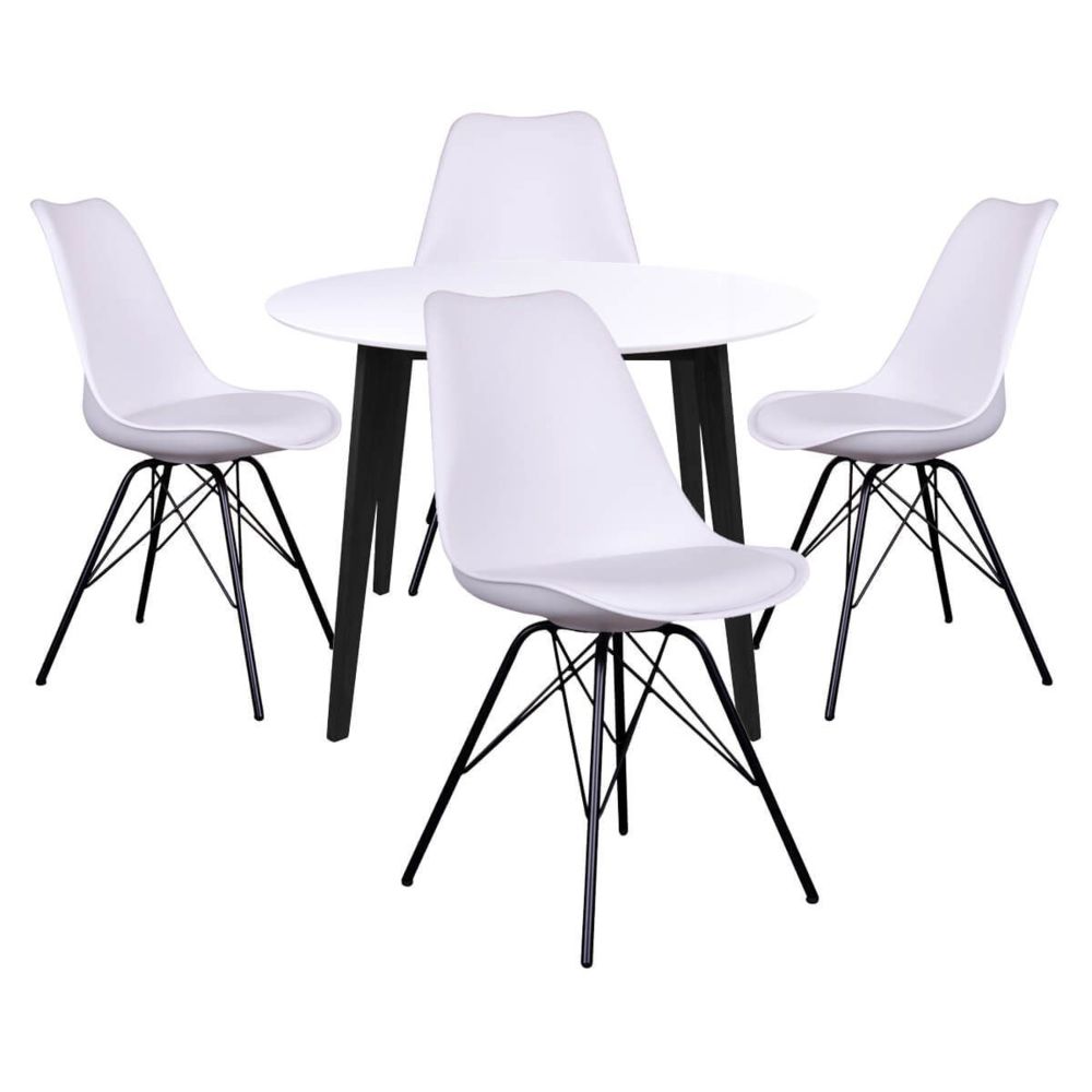 Altobuy - Gram - Ensemble Table Ronde Noire et Blanche + 4 Chaises Blanches - Tables à manger
