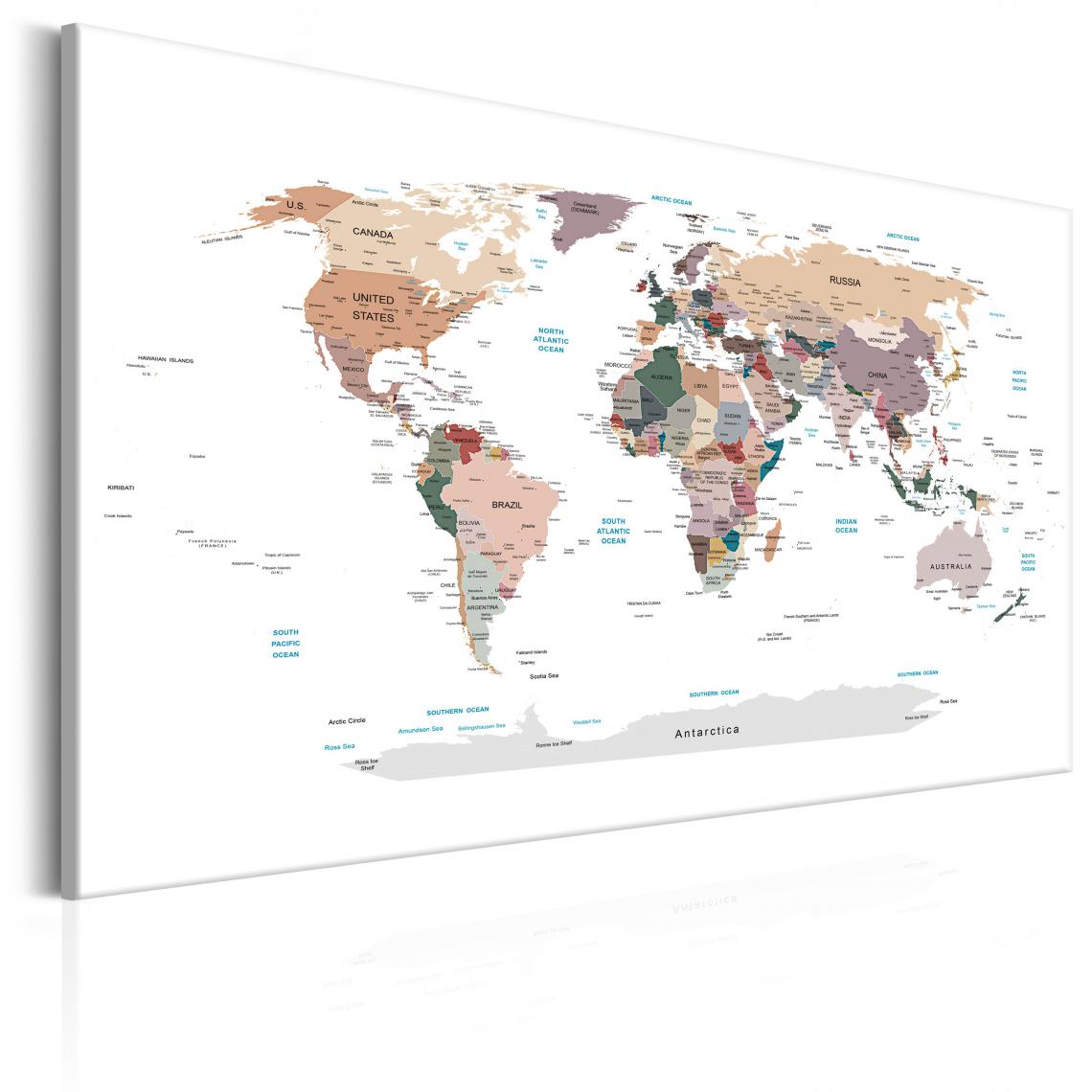 Decoshop26 - Tableau sur toile décoration murale image imprimée cadre en bois à suspendre Carte du monde : où aujourd'hui ? 90x60 cm 11_0004252 - Tableaux, peintures