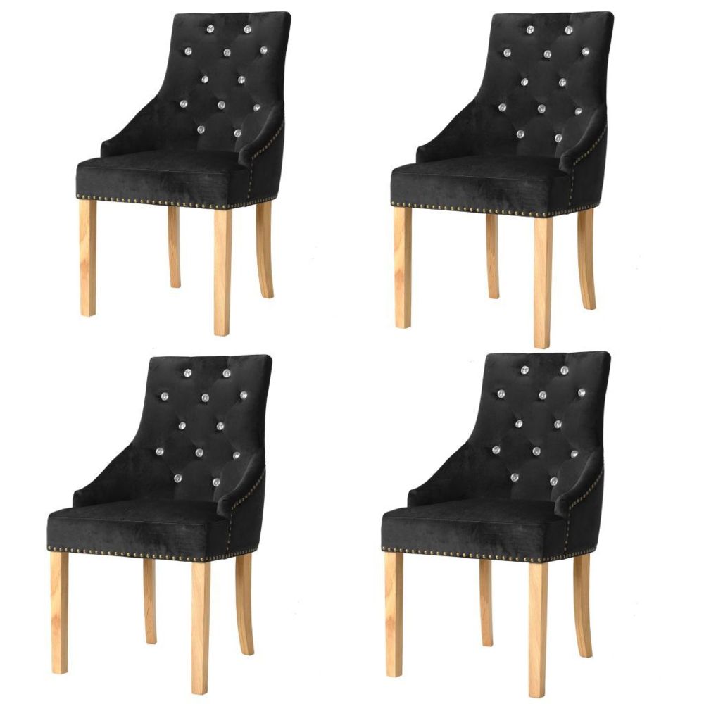 marque generique - Admirable Fauteuils gamme Accra Chaise de salle à manger 4 pcs Chêne massif et velours noir - Chaises