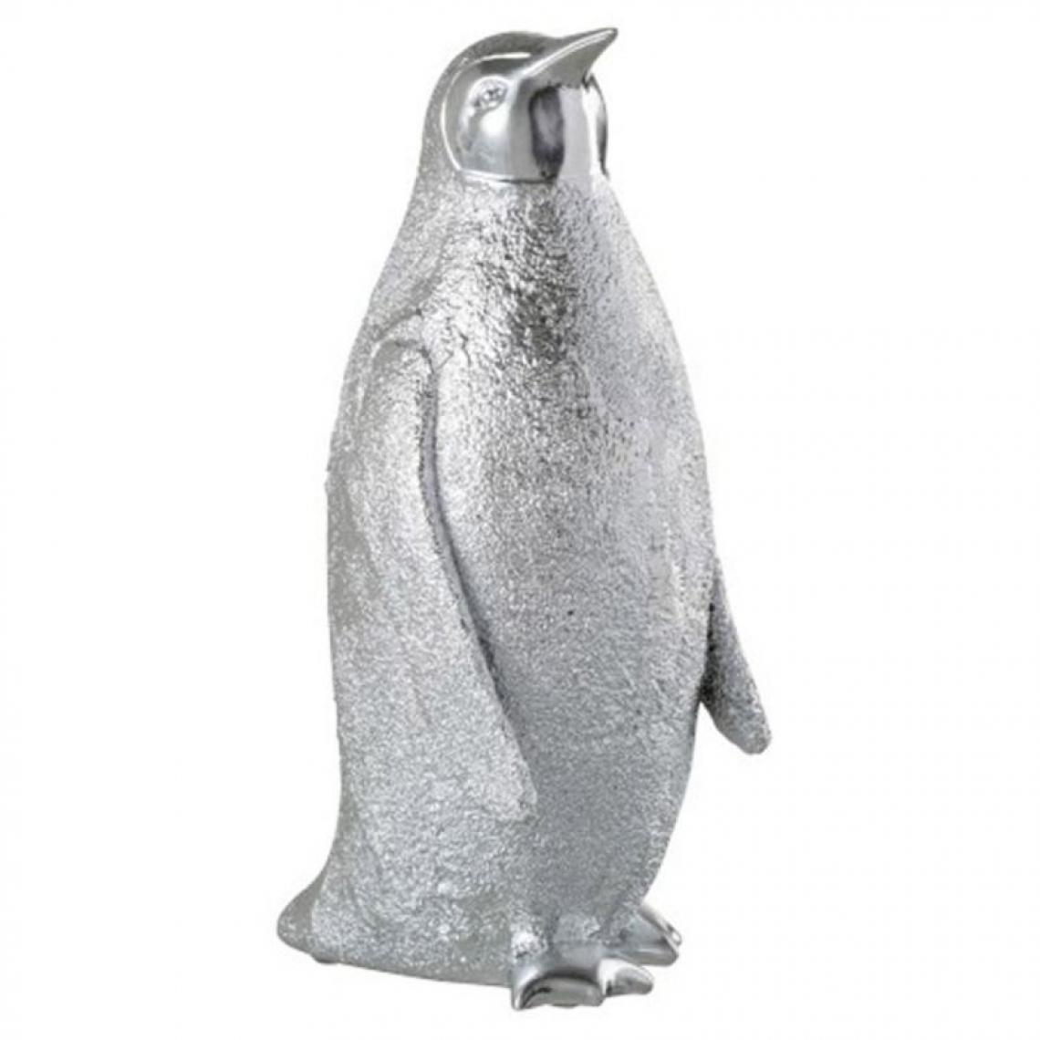 Paris Prix - Statue Déco en Résine Pingouin 32cm Argent - Statues