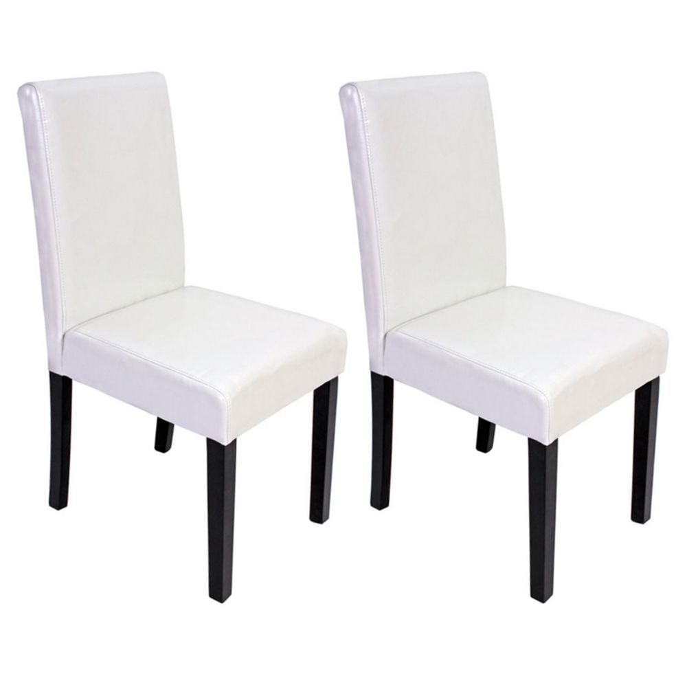 Mendler - Lot de 2 chaises de séjour Littau, simili-cuir, blanc, pieds foncés - Chaises